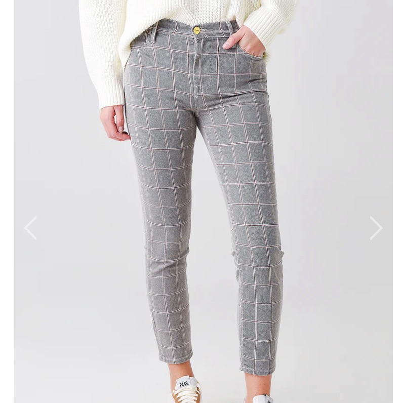 Frame Le High Skinny Crop Pants Gray Plaid Jeans